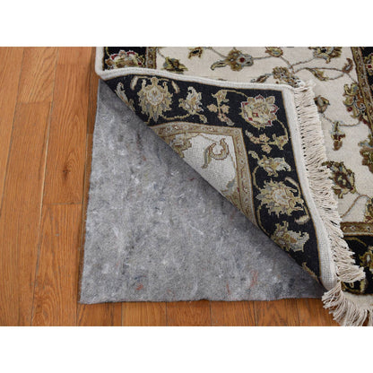 Rajasthan Wool & Silk Hand Knotted Rug Ivory Black 2.7X16.0 -O087633