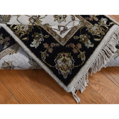Rajasthan Wool & Silk Hand Knotted Rug Ivory Black 2.7X16.0 -O087633