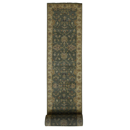 Oushak And Peshawar Wool Hand Knotted Rug Green Beige 3.6X32.2 -O087634