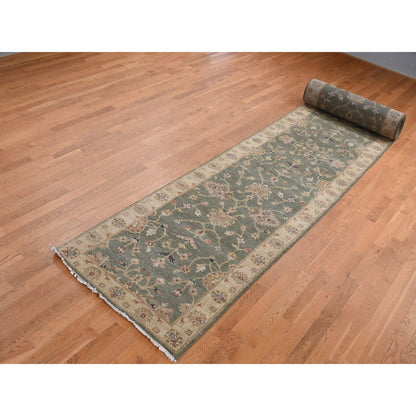 Oushak And Peshawar Wool Hand Knotted Rug Green Beige 3.6X32.2 -O087634