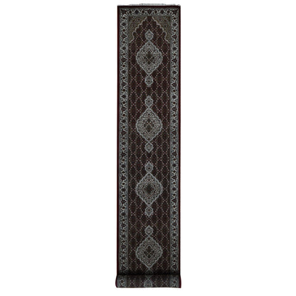 Fine Oriental Wool & Silk Hand Knotted Rug Red Ivory 2.7X15.8 -O087635