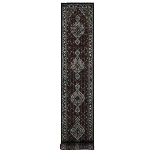 Fine Oriental Wool & Silk Hand Knotted Rug Red Ivory 2.7X15.8 -O087635