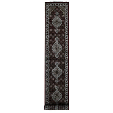 Fine Oriental Wool & Silk Hand Knotted Rug Red Ivory 2.7X15.8 -O087635