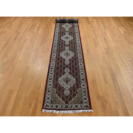 Fine Oriental Wool & Silk Hand Knotted Rug Red Ivory 2.7X15.8 -O087635