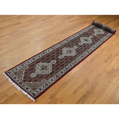 Fine Oriental Wool & Silk Hand Knotted Rug Red Ivory 2.7X15.8 -O087635