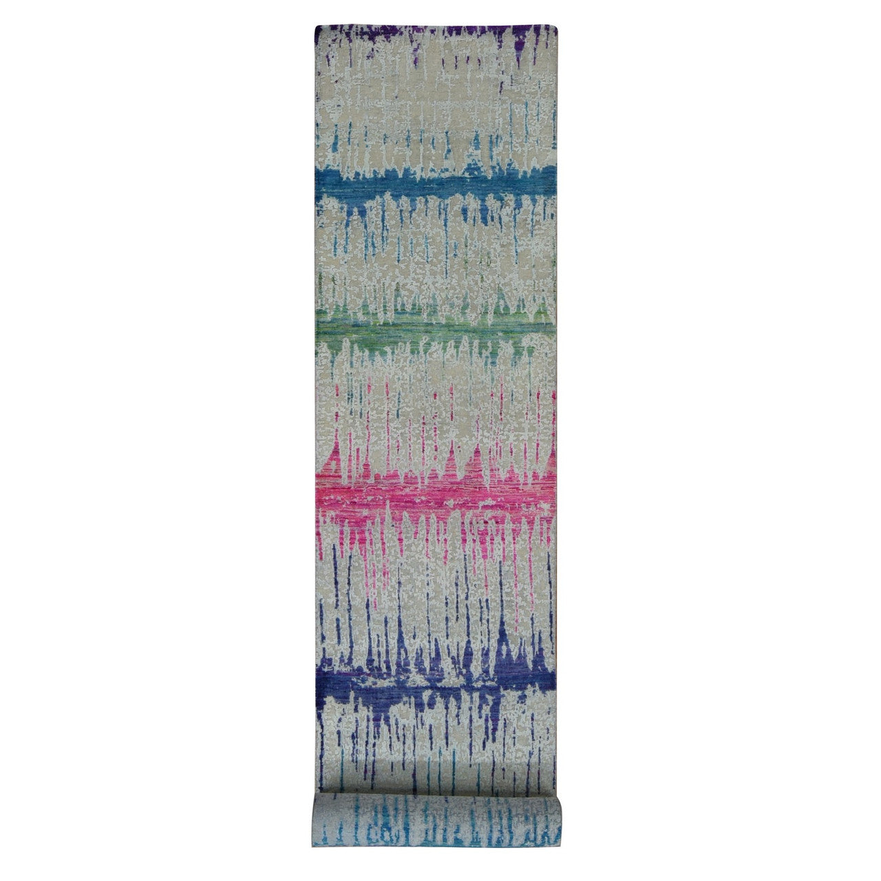 Ivory 2'7" x 14'0" Modern and Contemporary Hand knotted Wool/Silk Rug - Sku: O087636