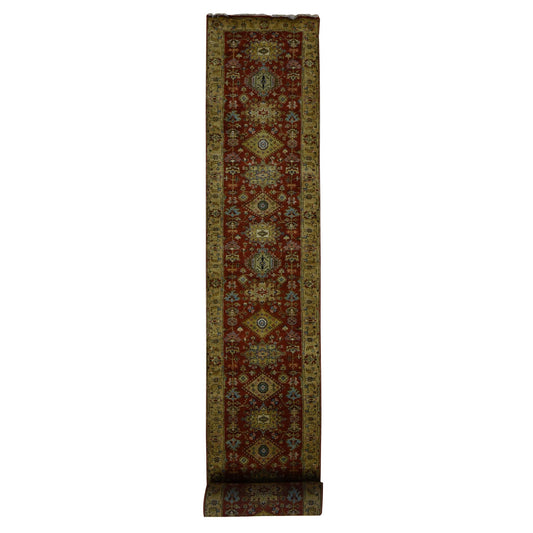 Heriz Wool Hand Knotted Rug Red Gold Color 2.7X19.10 -O087637