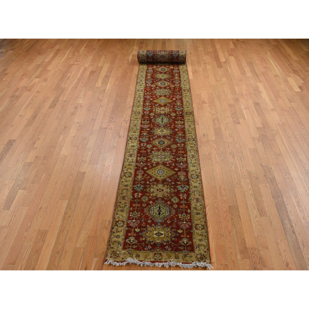 Red 2'7" x 19'10" Heriz Color Hand knotted Wool Rug - Sku: O087637
