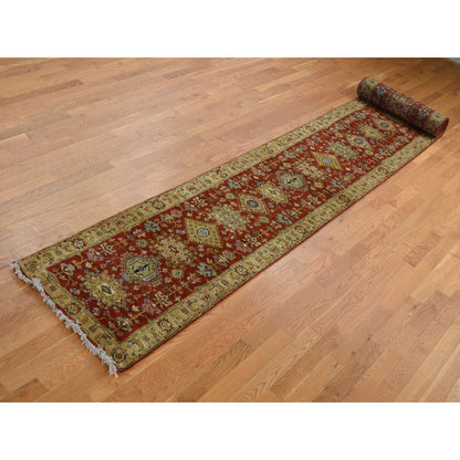 Heriz Wool Hand Knotted Rug Red Gold Color 2.7X19.10 -O087637