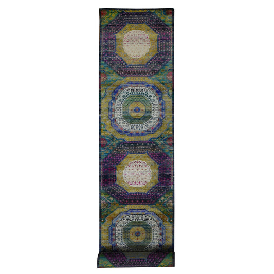 Mamluk Wool & Silk Hand Knotted Rug Purple No Border 3.1X16.1 -O087638
