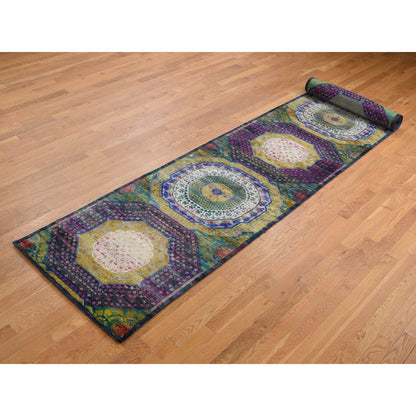 Mamluk Wool & Silk Hand Knotted Rug Purple No Border 3.1X16.1 -O087638