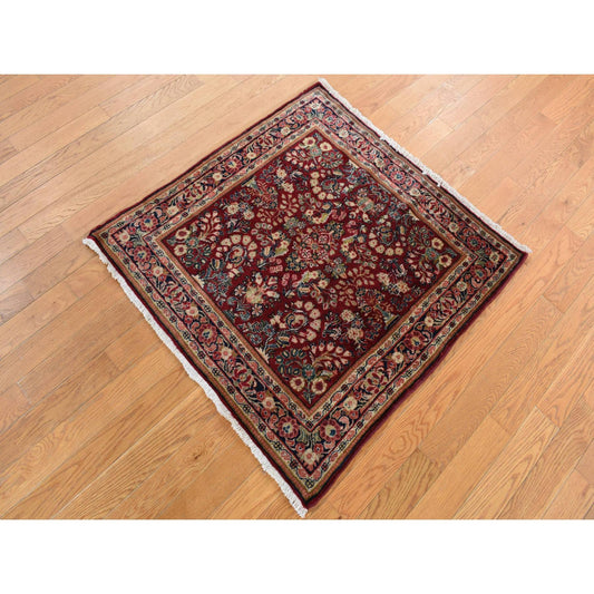 Antique Wool Hand Knotted Rug Red Red 3.0X3.0 -O087640