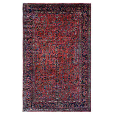 Antique Wool Hand Knotted Rug Red Midnight Blue 10.8X17.2 -O087641