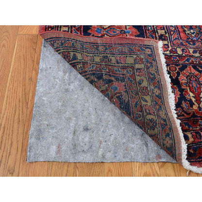 Antique Wool Hand Knotted Rug Red Midnight Blue 10.8X17.2 -O087641