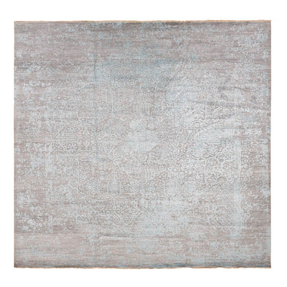 Transitional Wool & Silk Hand Knotted Rug Green No Border 11.8X11.8 -O087643