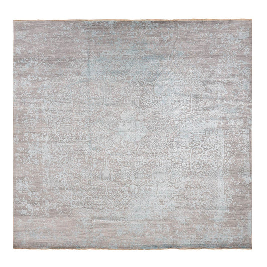 Transitional Wool & Silk Hand Knotted Rug Green No Border 11.8X11.8 -O087643