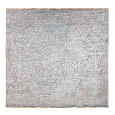 Transitional Wool & Silk Hand Knotted Rug Green No Border 11.8X11.8 -O087643