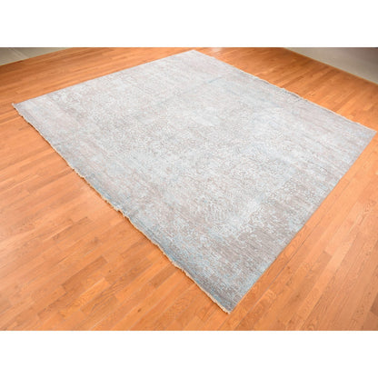 Transitional Wool & Silk Hand Knotted Rug Green No Border 11.8X11.8 -O087643