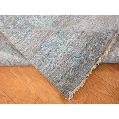 Transitional Wool & Silk Hand Knotted Rug Green No Border 11.8X11.8 -O087643