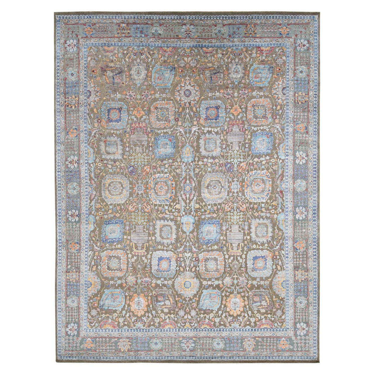 Brown 11'9" x 15'2" Transitional Hand knotted Wool/Silk Rug - Sku: O087644