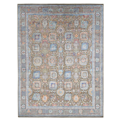 Transitional Wool & Silk Hand Knotted Rug Brown Light Blue 11.9X15.2 -O087644