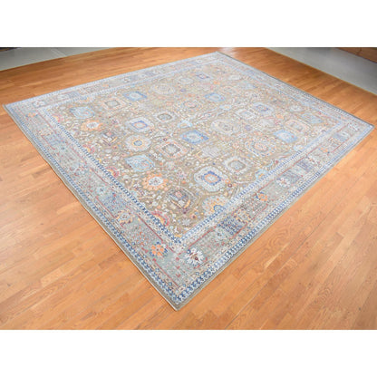 Transitional Wool & Silk Hand Knotted Rug Brown Light Blue 11.9X15.2 -O087644