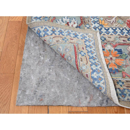 Transitional Wool & Silk Hand Knotted Rug Brown Light Blue 11.9X15.2 -O087644