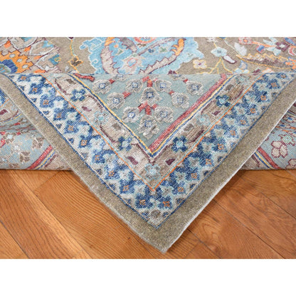 Transitional Wool & Silk Hand Knotted Rug Brown Light Blue 11.9X15.2 -O087644