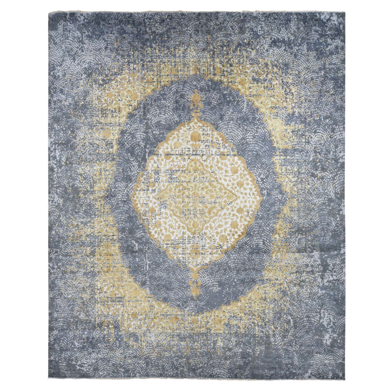 Gray 12'0" x 15'1" Transitional Hand knotted Wool/Silk Rug - Sku: O087645