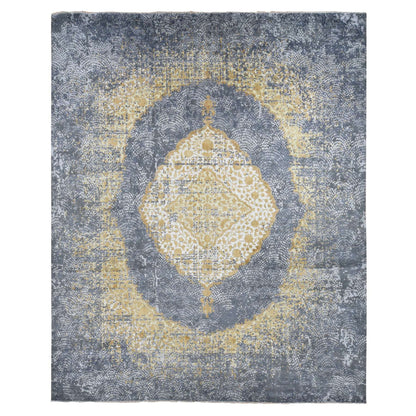 Transitional Wool & Silk Hand Knotted Rug Grey No Border 12.0X15.1 -O087645
