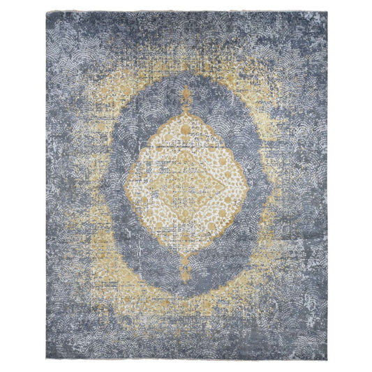 Transitional Wool & Silk Hand Knotted Rug Grey No Border 12.0X15.1 -O087645