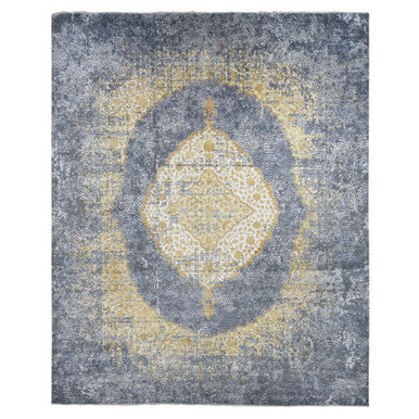 Transitional Wool & Silk Hand Knotted Rug Grey No Border 12.0X15.1 -O087645