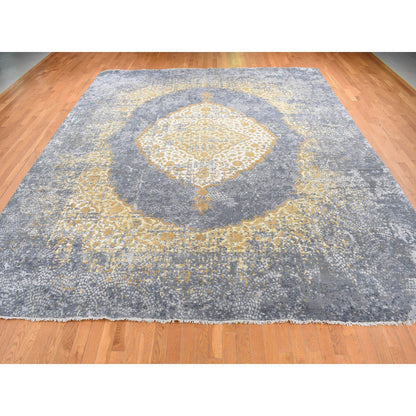 Transitional Wool & Silk Hand Knotted Rug Grey No Border 12.0X15.1 -O087645
