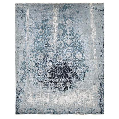 Transitional Wool & Silk Hand Knotted Rug Grey No Border 12.0X15.1 -O087646
