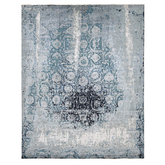 Transitional Wool & Silk Hand Knotted Rug Grey No Border 12.0X15.1 -O087646