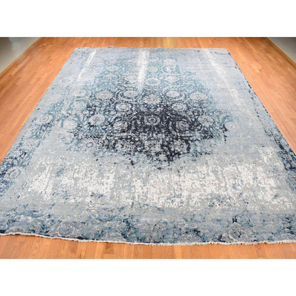 Transitional Wool & Silk Hand Knotted Rug Grey No Border 12.0X15.1 -O087646