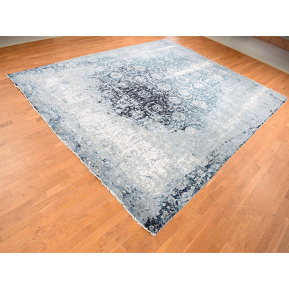 Transitional Wool & Silk Hand Knotted Rug Grey No Border 12.0X15.1 -O087646