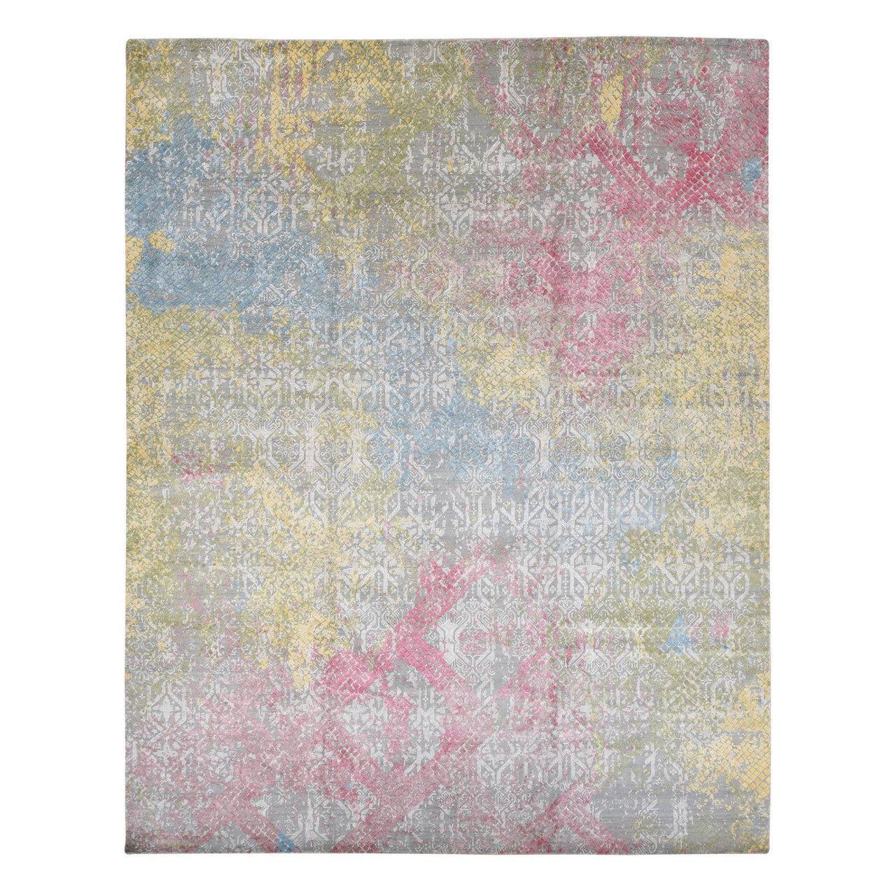 Gray 12'0" x 15'0" Modern and Contemporary Hand knotted Silk Rug - Sku: O087647