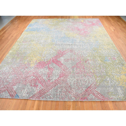 Modern and Contemporary Silk Hand Knotted Rug Grey No Border 12.0X15.0 -O087647
