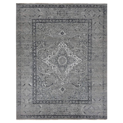 Transitional Wool & Silk Hand Knotted Rug Grey Gray 12.0X15.5 -O087648
