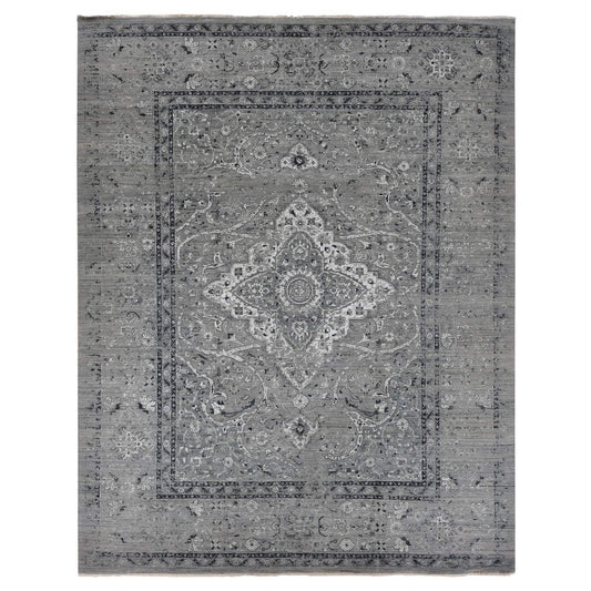 Transitional Wool & Silk Hand Knotted Rug Grey Gray 12.0X15.5 -O087648