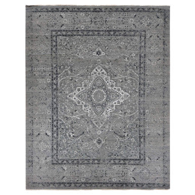 Transitional Wool & Silk Hand Knotted Rug Grey Gray 12.0X15.5 -O087648
