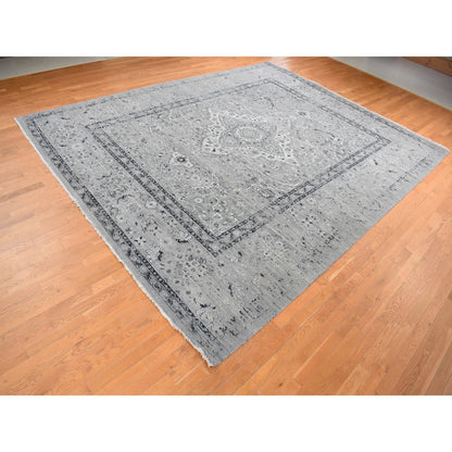 Transitional Wool & Silk Hand Knotted Rug Grey Gray 12.0X15.5 -O087648