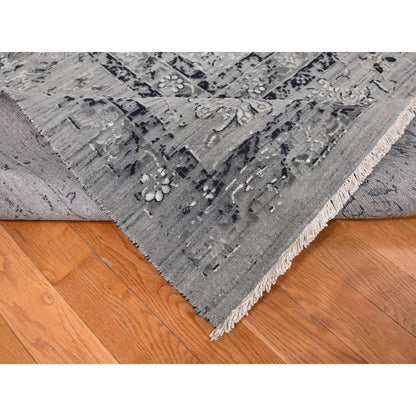 Transitional Wool & Silk Hand Knotted Rug Grey Gray 12.0X15.5 -O087648