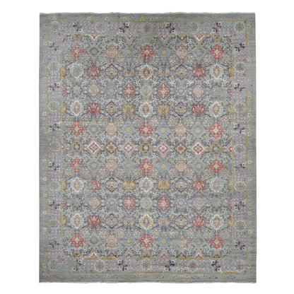 Transitional Wool & Pure Silk Hand Knotted Rug Grey Gray 12.0X15.1 -O087650