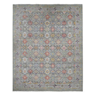 Transitional Wool & Pure Silk Hand Knotted Rug Grey Gray 12.0X15.1 -O087650