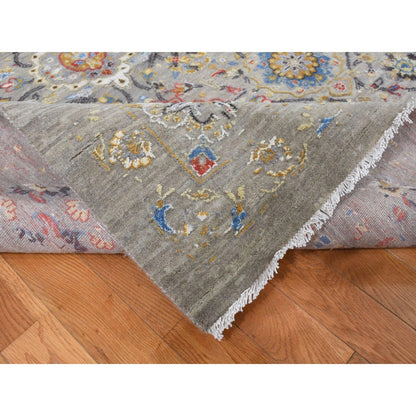 Transitional Wool & Pure Silk Hand Knotted Rug Grey Gray 12.0X15.1 -O087650
