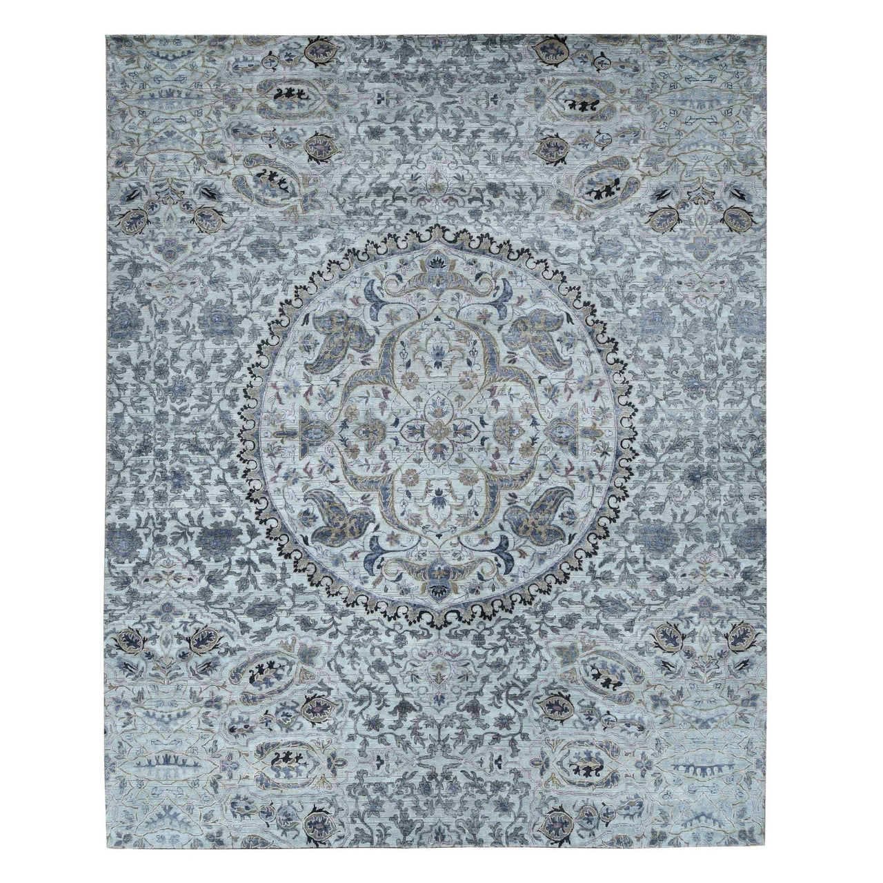 Gray 12'0" x 15'0" Transitional Hand knotted Wool/Silk Rug - Sku: O087652