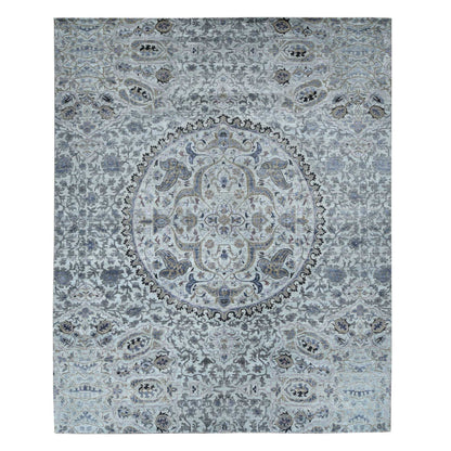 Transitional Wool & Silk Hand Knotted Rug Grey No Border 12.0X15.0 -O087652