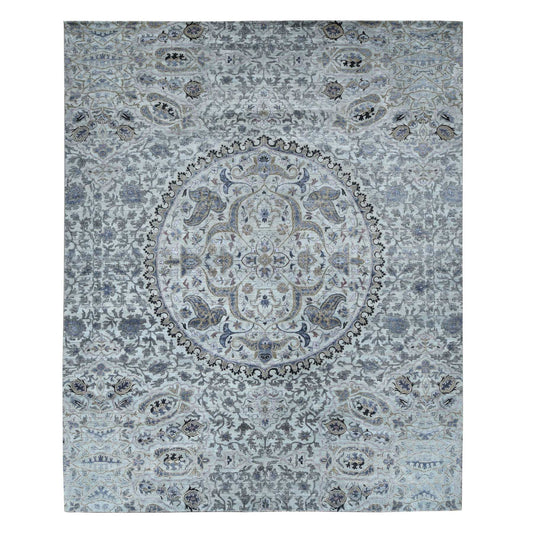 Transitional Wool & Silk Hand Knotted Rug Grey No Border 12.0X15.0 -O087652